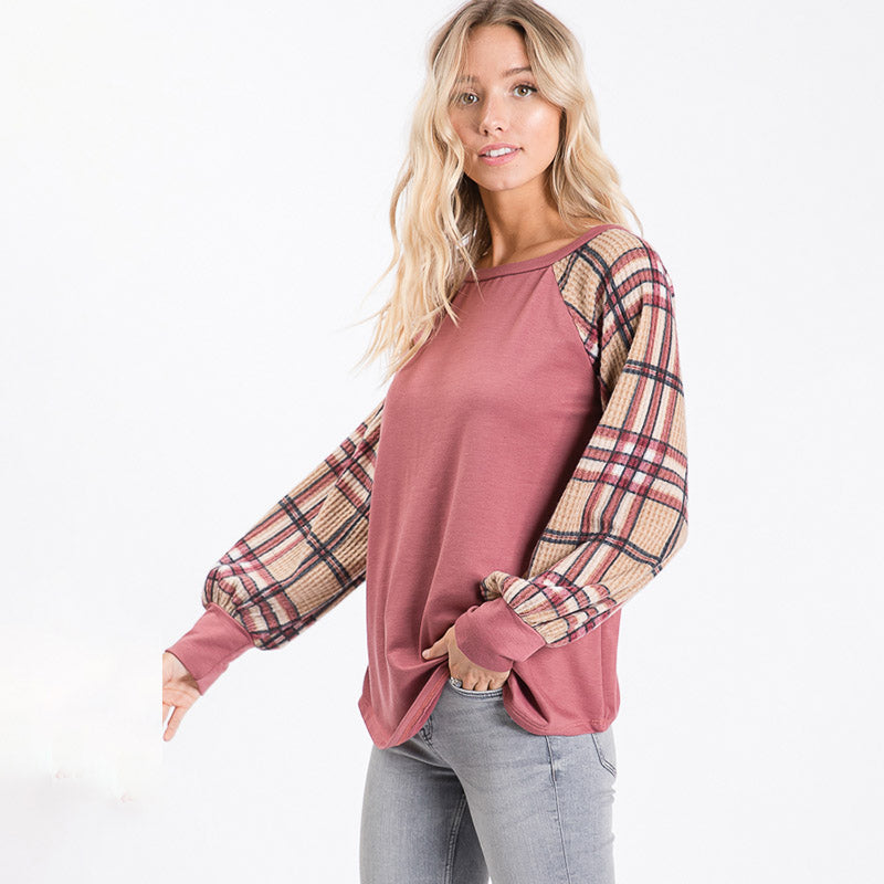 Eve Plaid Sleeve Top Mauve