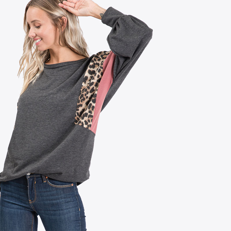 Leo Leopard Top Charcoal