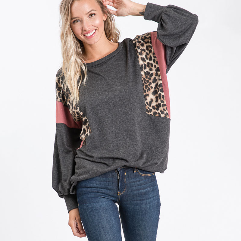 Leo Leopard Top Charcoal
