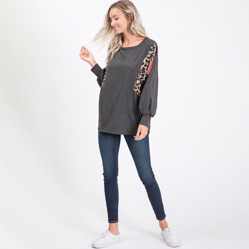 Leo Leopard Top Charcoal