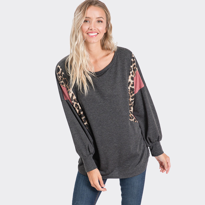 Leo Leopard Top Charcoal
