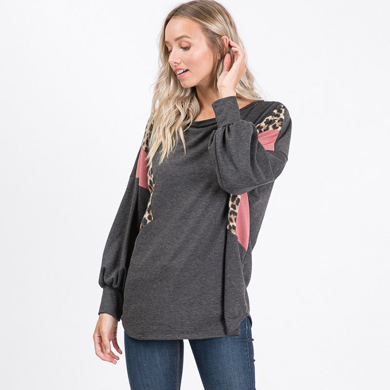 Leo Leopard Top Charcoal