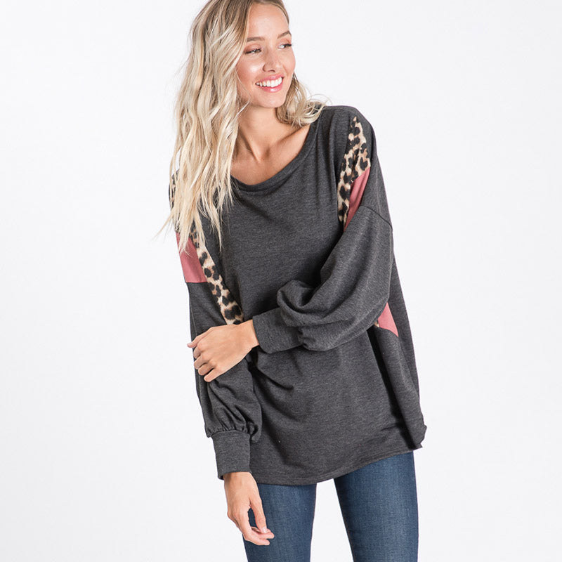 Leo Leopard Top Charcoal