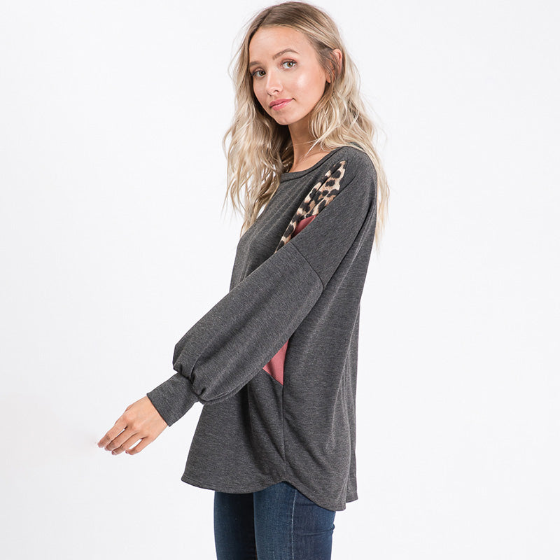 Leo Leopard Top Charcoal
