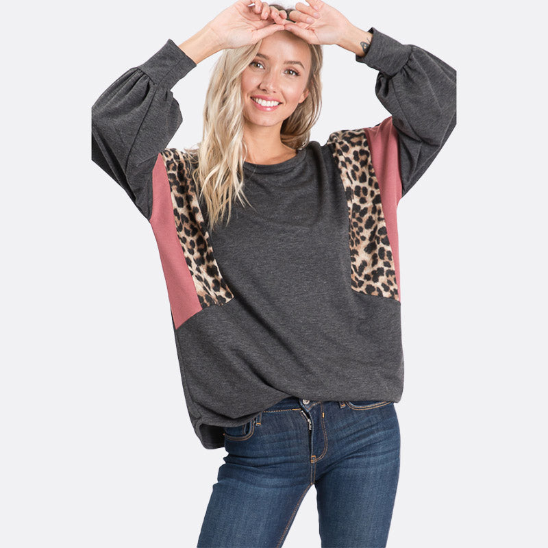 Leo Leopard Top Charcoal