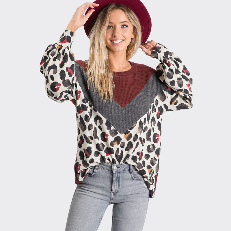 Leah Leopard Jumper Burgundy