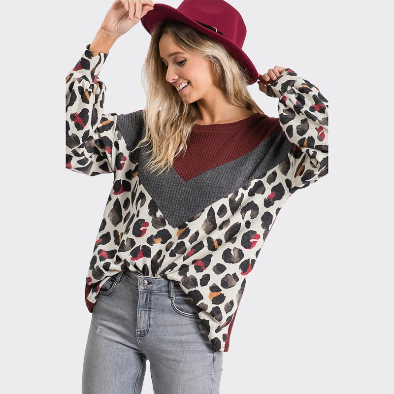 Leah Leopard Jumper Burgundy