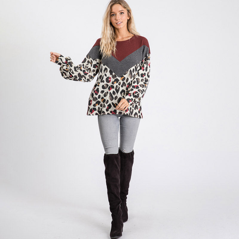 Leah Leopard Jumper Burgundy