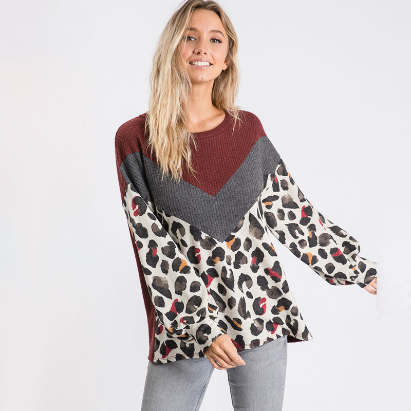 Leah Leopard Jumper Burgundy