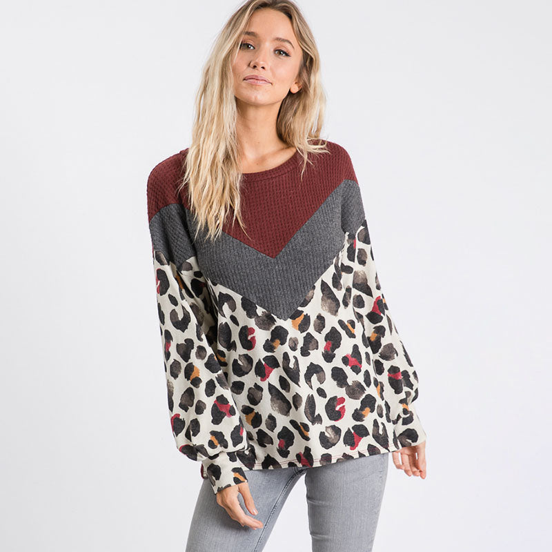 Leah Leopard Jumper Burgundy