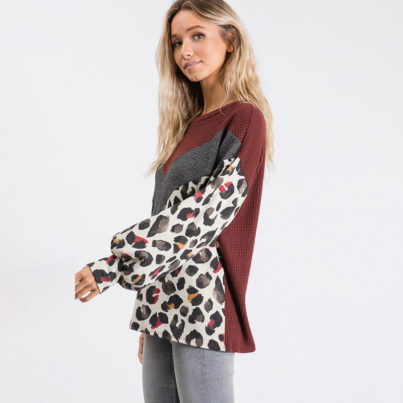 Leah Leopard Jumper Burgundy