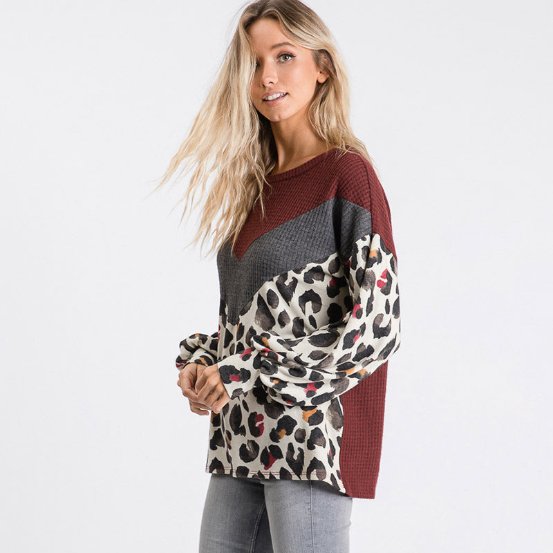 Leah Leopard Jumper Burgundy