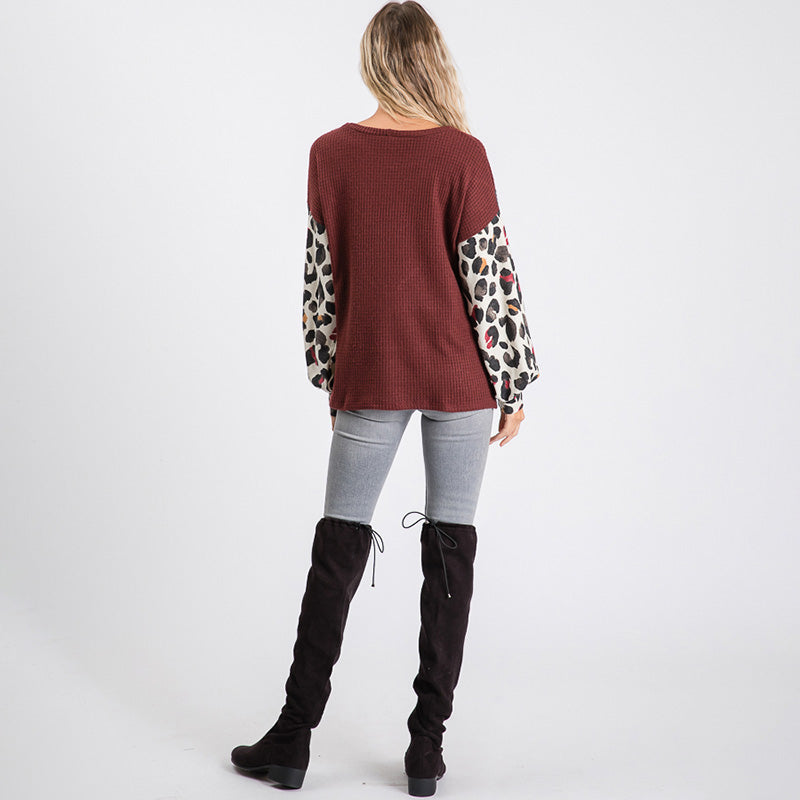 Leah Leopard Jumper Burgundy
