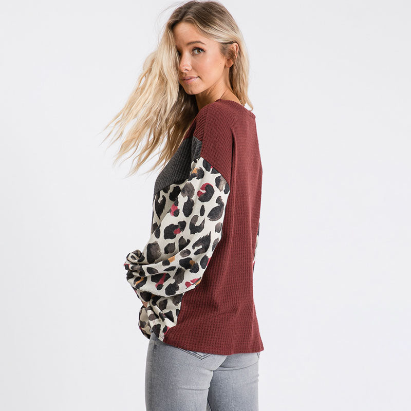 Leah Leopard Jumper Burgundy