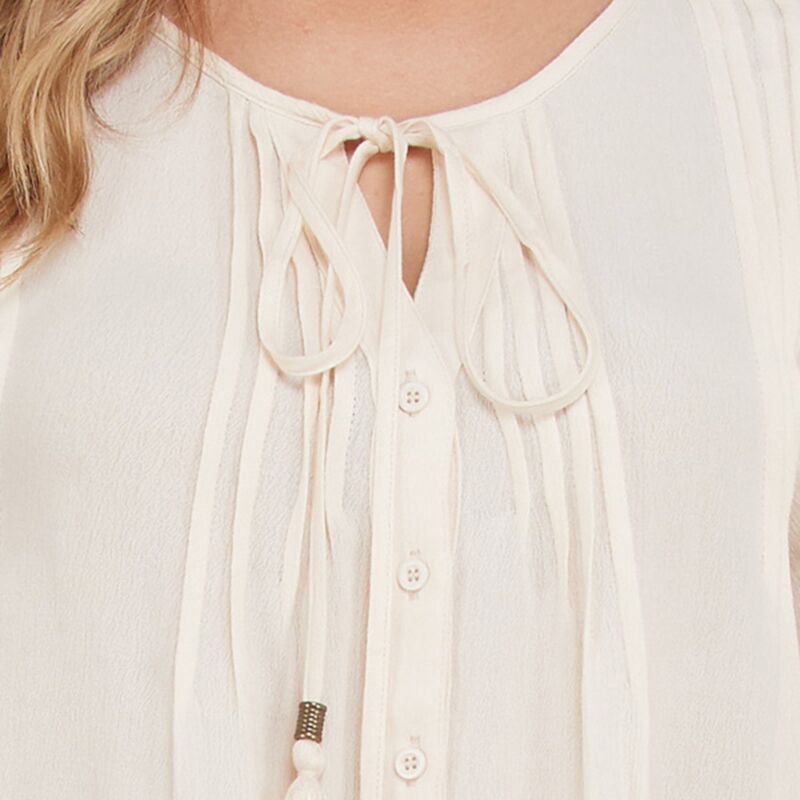 Button Down Tassel Tie Blouse Cream