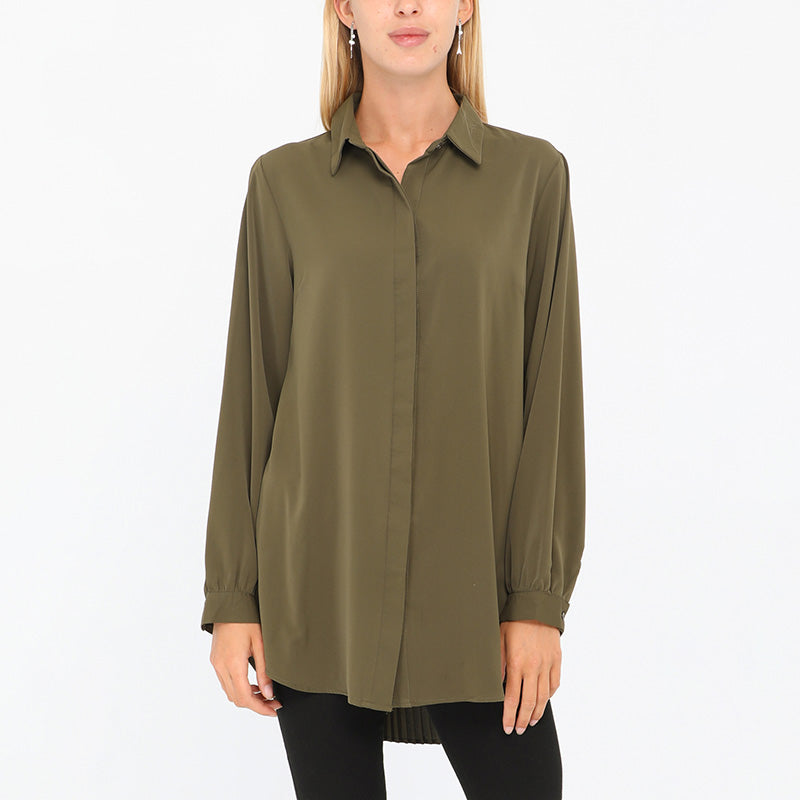 Long Pleated Back Shirt Khaki