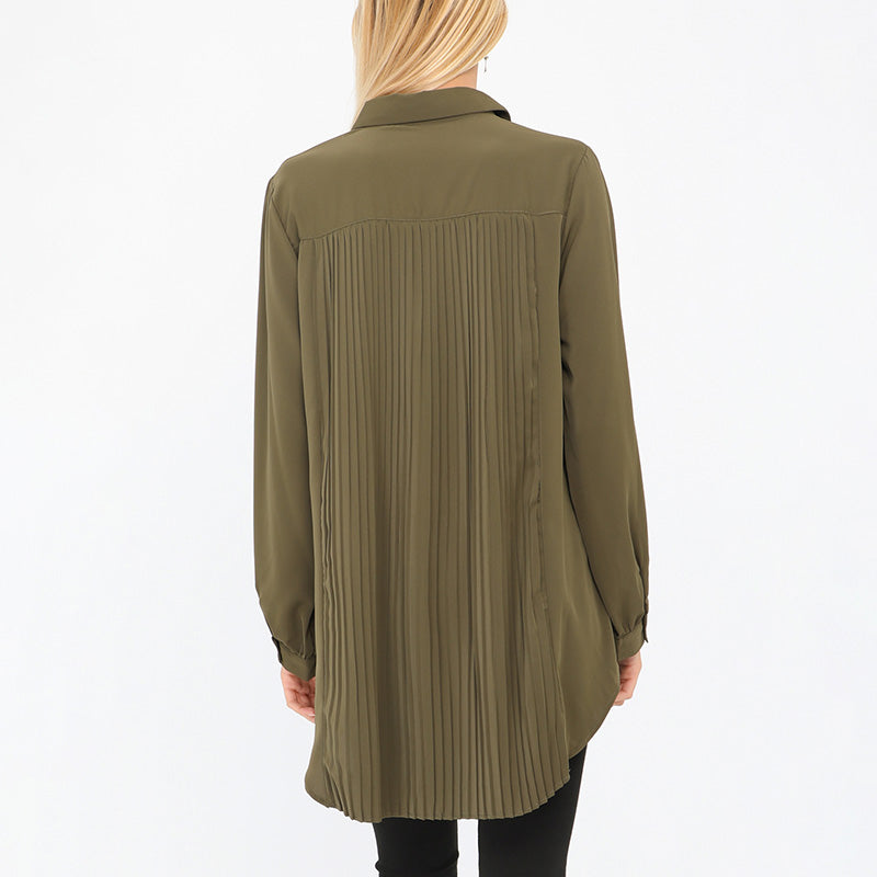 Long Pleated Back Shirt Khaki