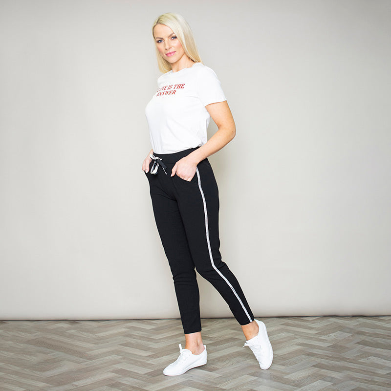 Silver Stripe Joggers Black