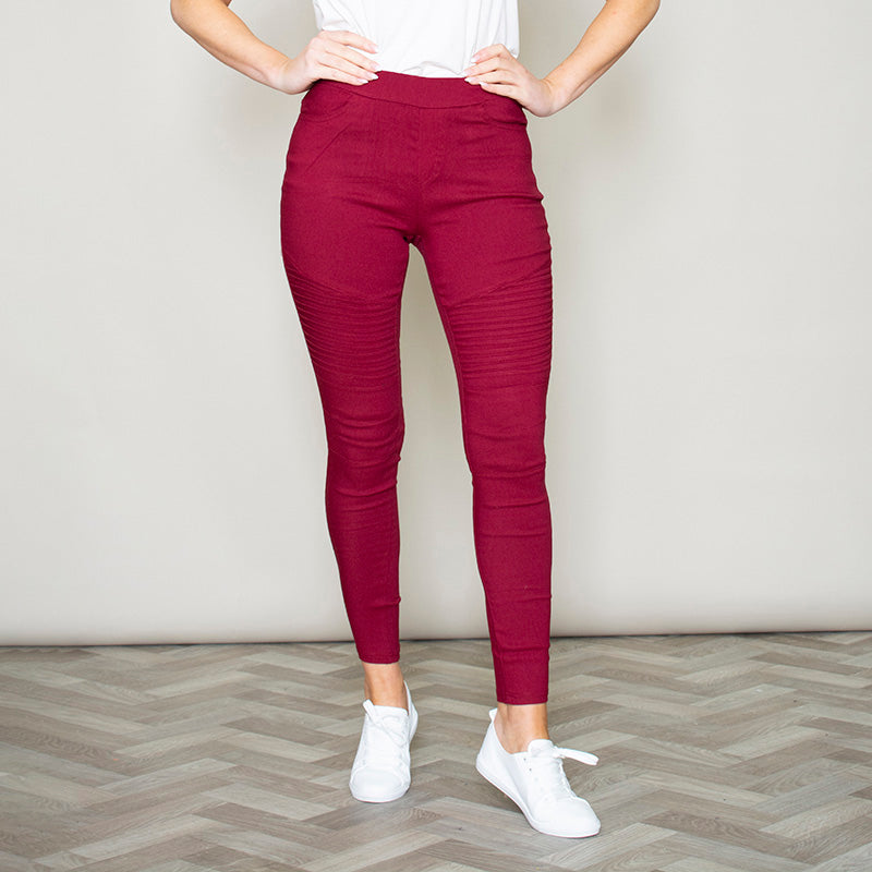 Moto Pleated Jeggings (Burgundy)