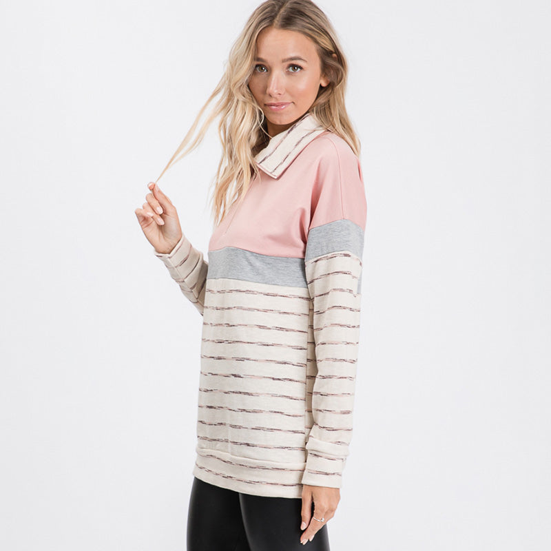 Cara Colour Block Zip Sweatshirt Pink