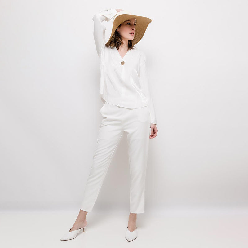 High Waisted Straight Leg Pants White