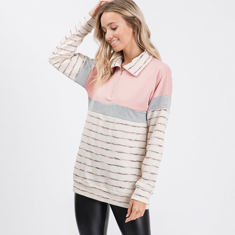 Cara Colour Block Zip Sweatshirt Pink