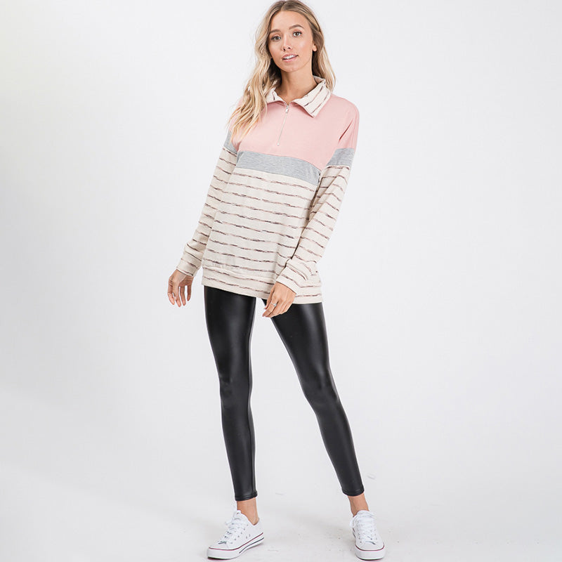 Cara Colour Block Zip Sweatshirt Pink