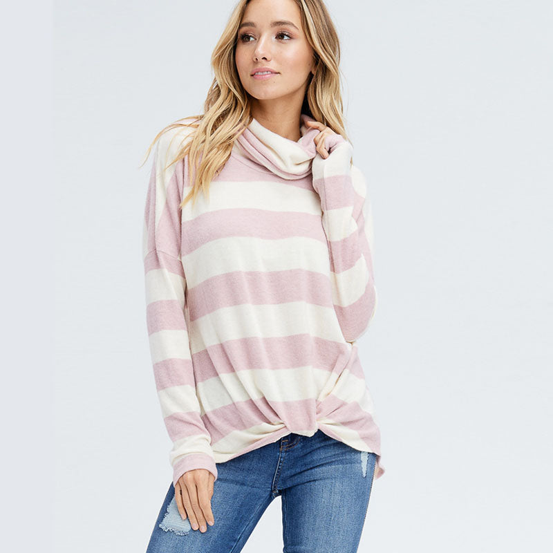 Stripe Cowl Neck Jumper Pink