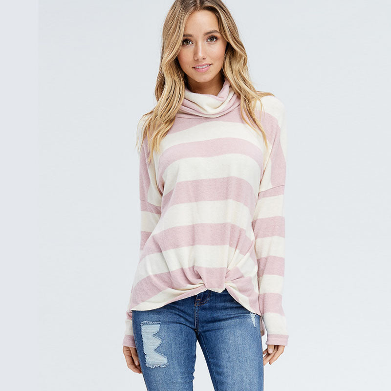 Stripe Cowl Neck Jumper Pink