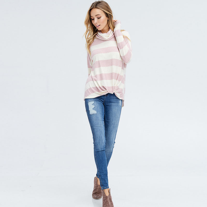 Stripe Cowl Neck Jumper Pink