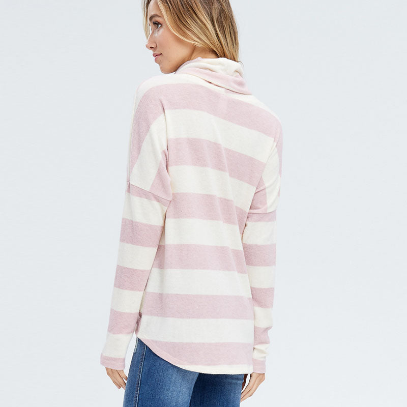 Stripe Cowl Neck Jumper Pink