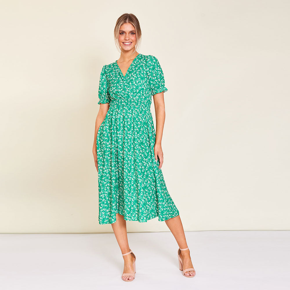 Belle Dress (Green Floral) - The Casual Company