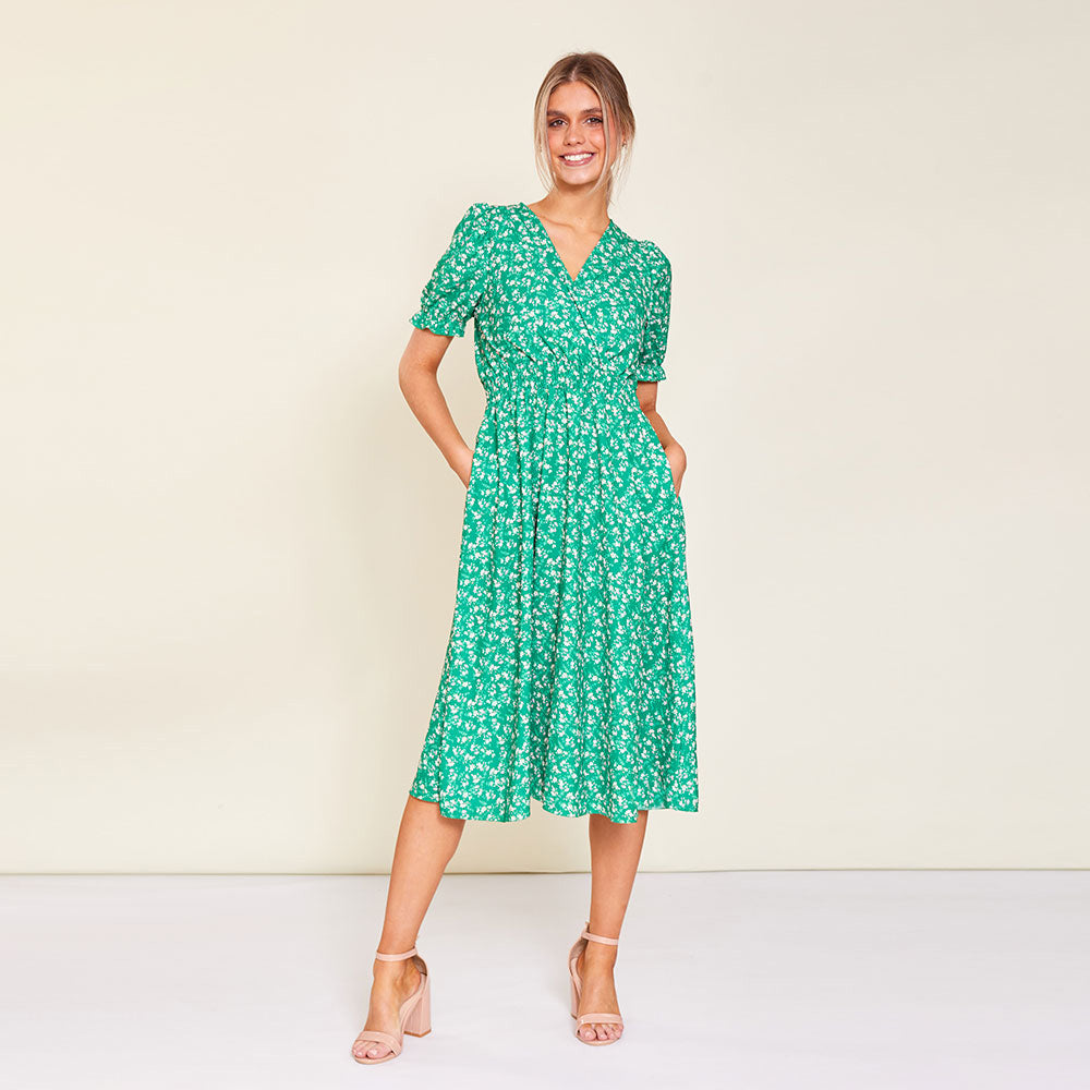 Belle Dress (Green Floral) - The Casual Company
