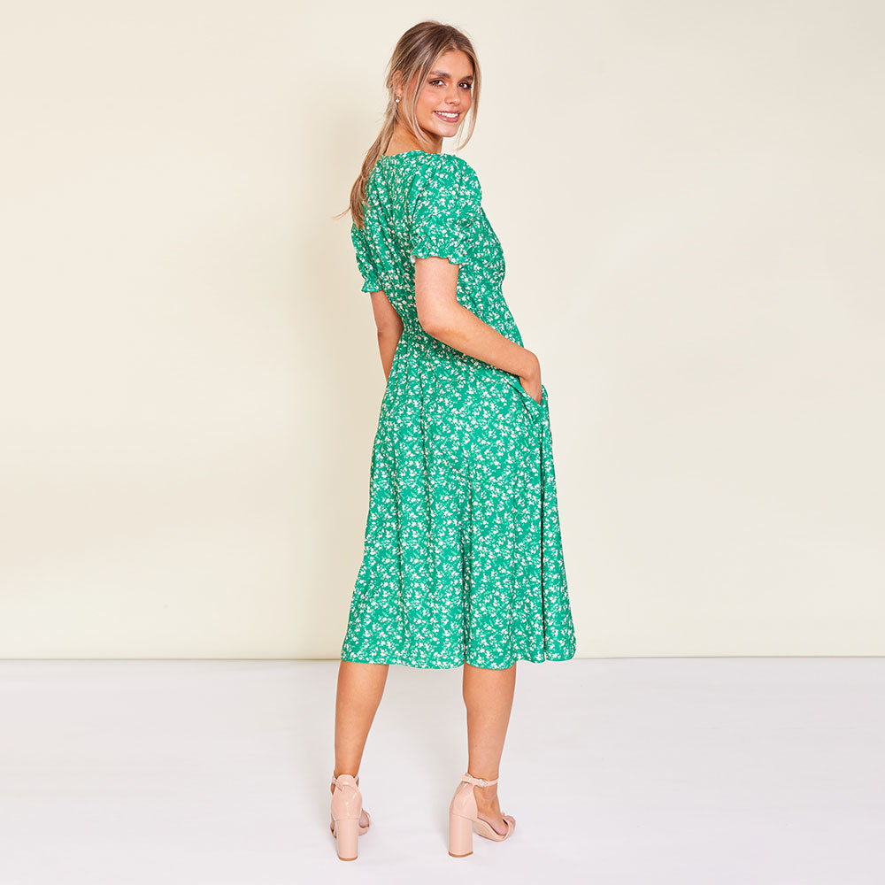 Belle Dress (Green Floral) - The Casual Company