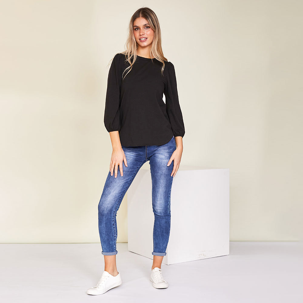 Leon Crew Neck Top (Black)
