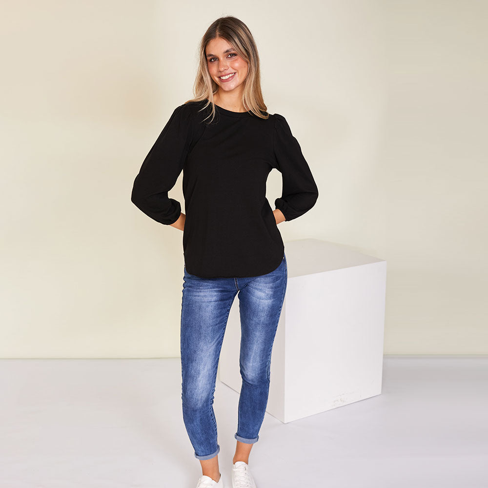 Leon Crew Neck Top (Black)