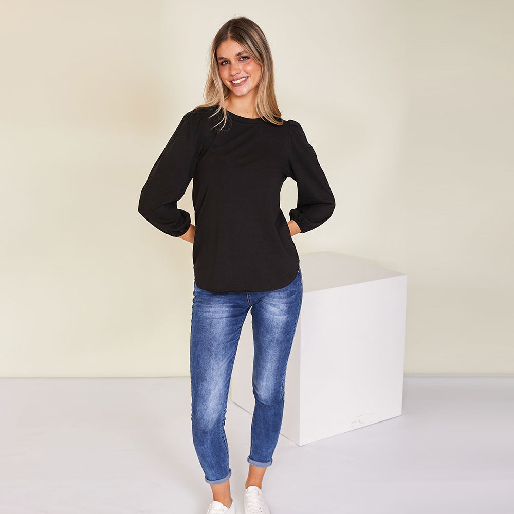 Leon Crew Neck Top (Black)