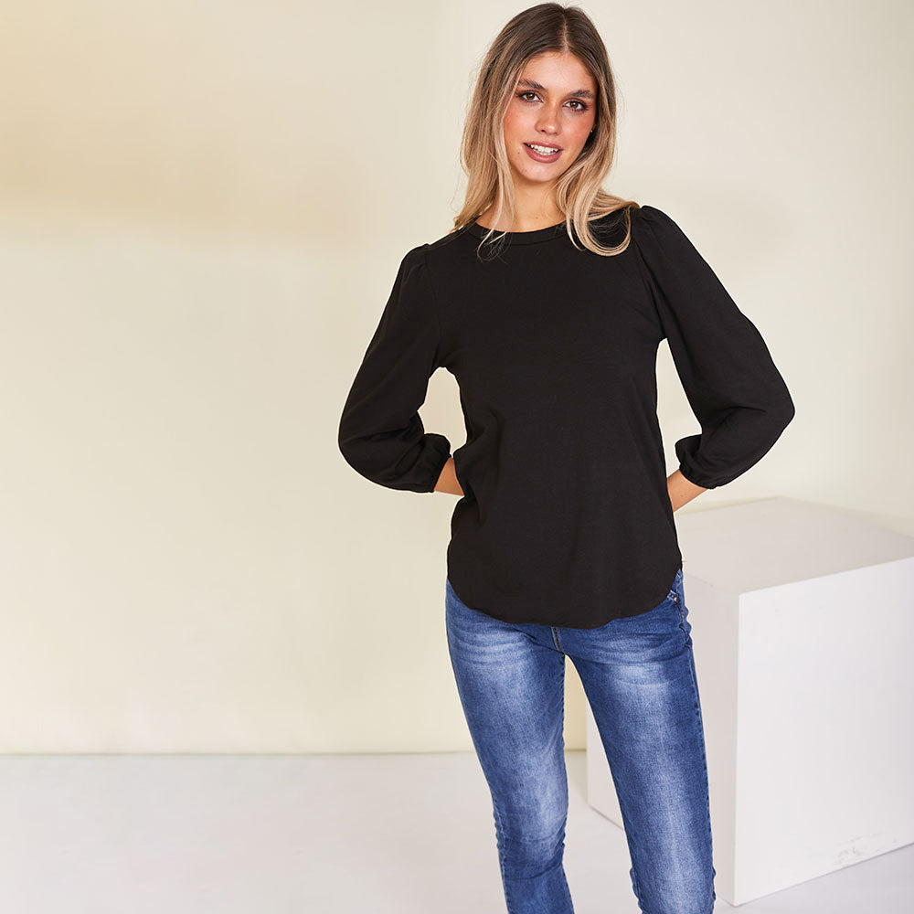 Leon Crew Neck Top (Black)