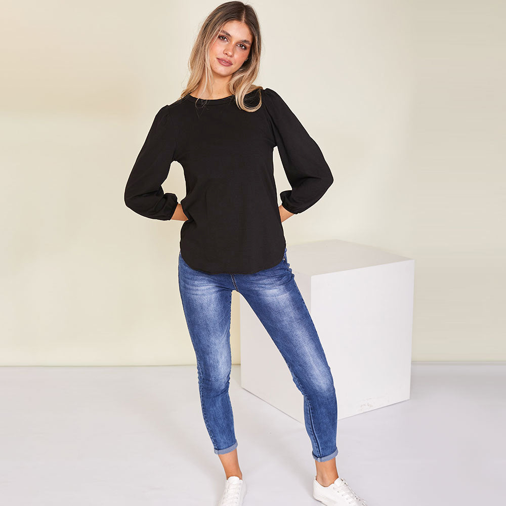 Leon Crew Neck Top (Black)