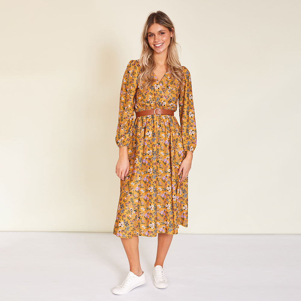 Carrie Dress (Floral Mustard)