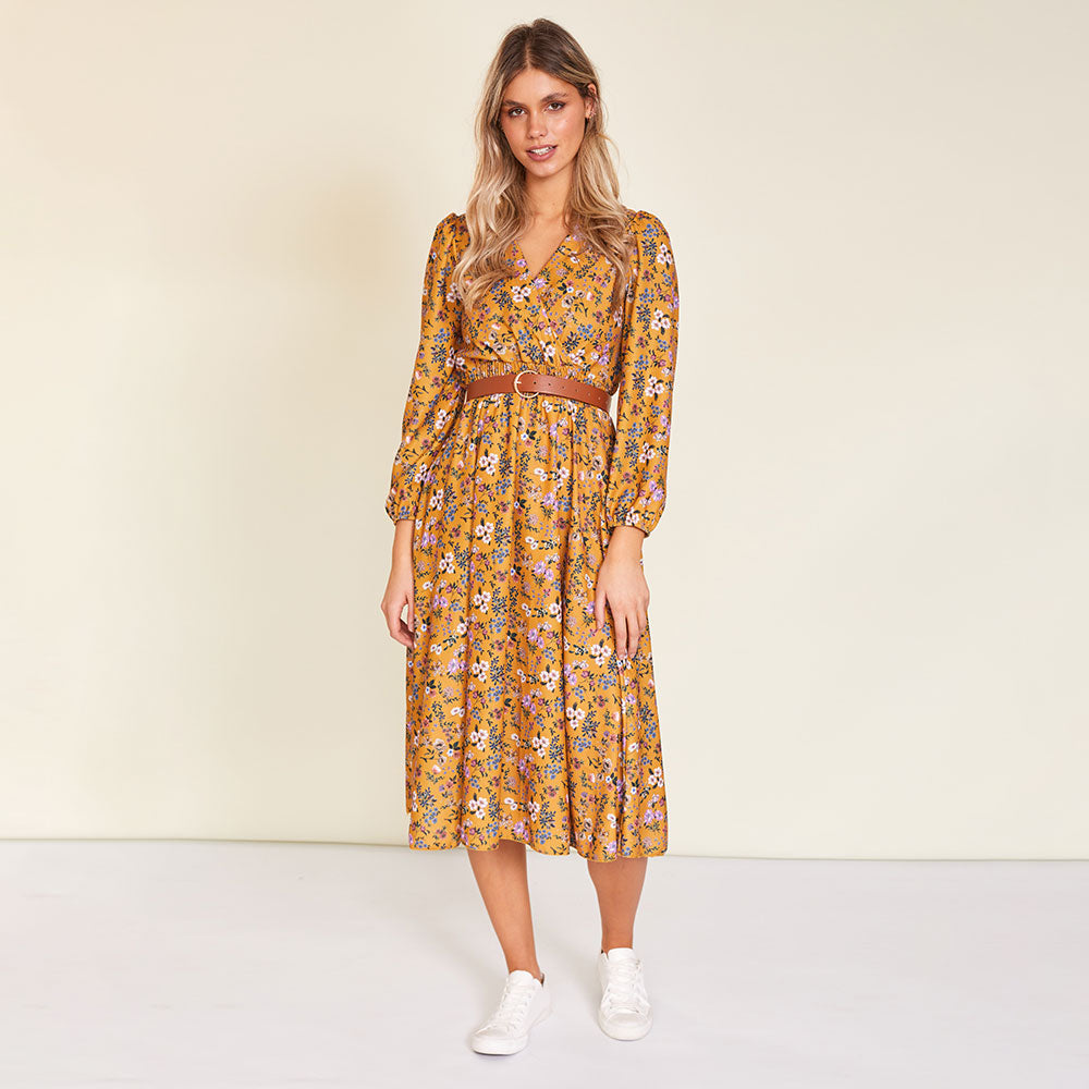 Carrie Dress (Floral Mustard)