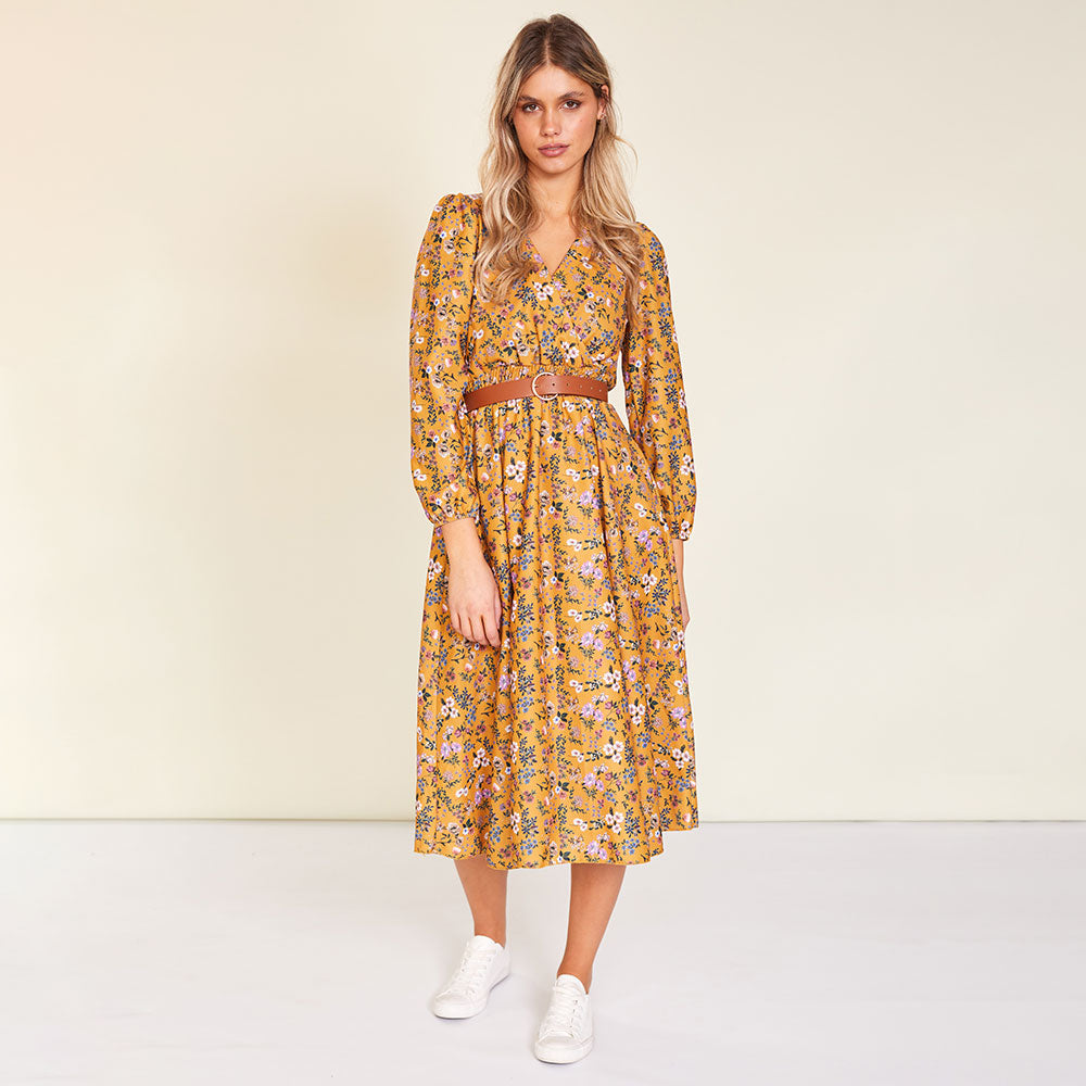 Carrie Dress (Floral Mustard)
