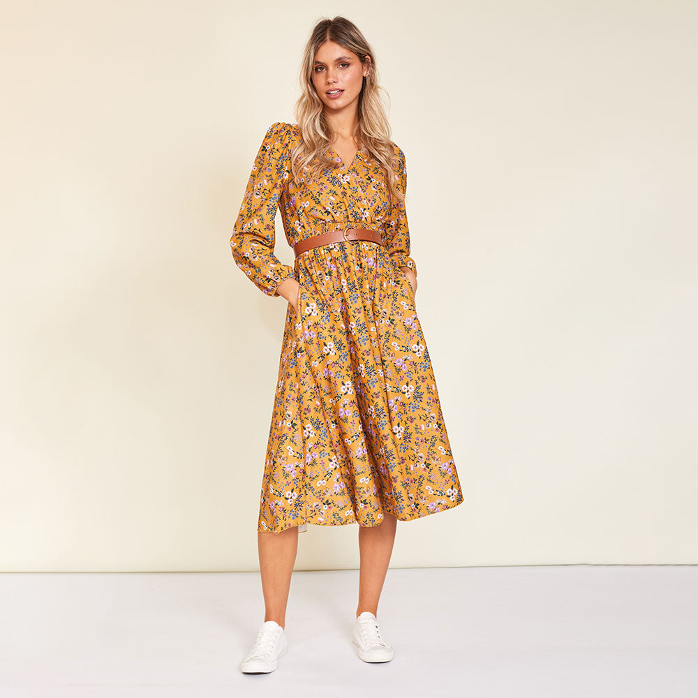 Carrie Dress (Floral Mustard)