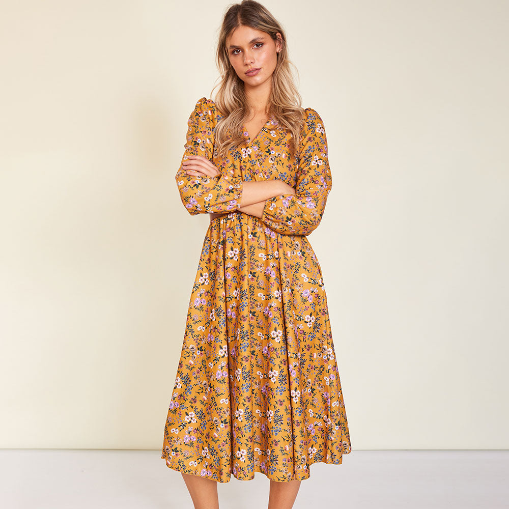 Carrie Dress (Floral Mustard)