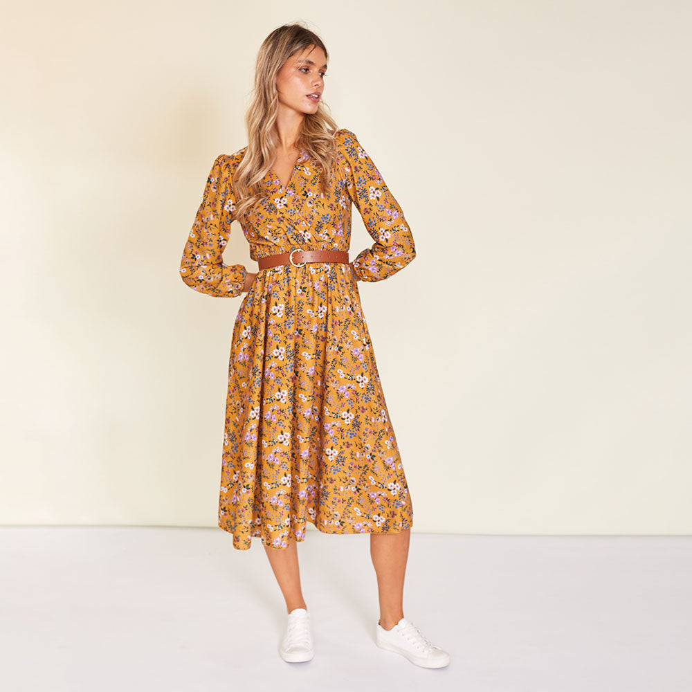 Carrie Dress (Floral Mustard)