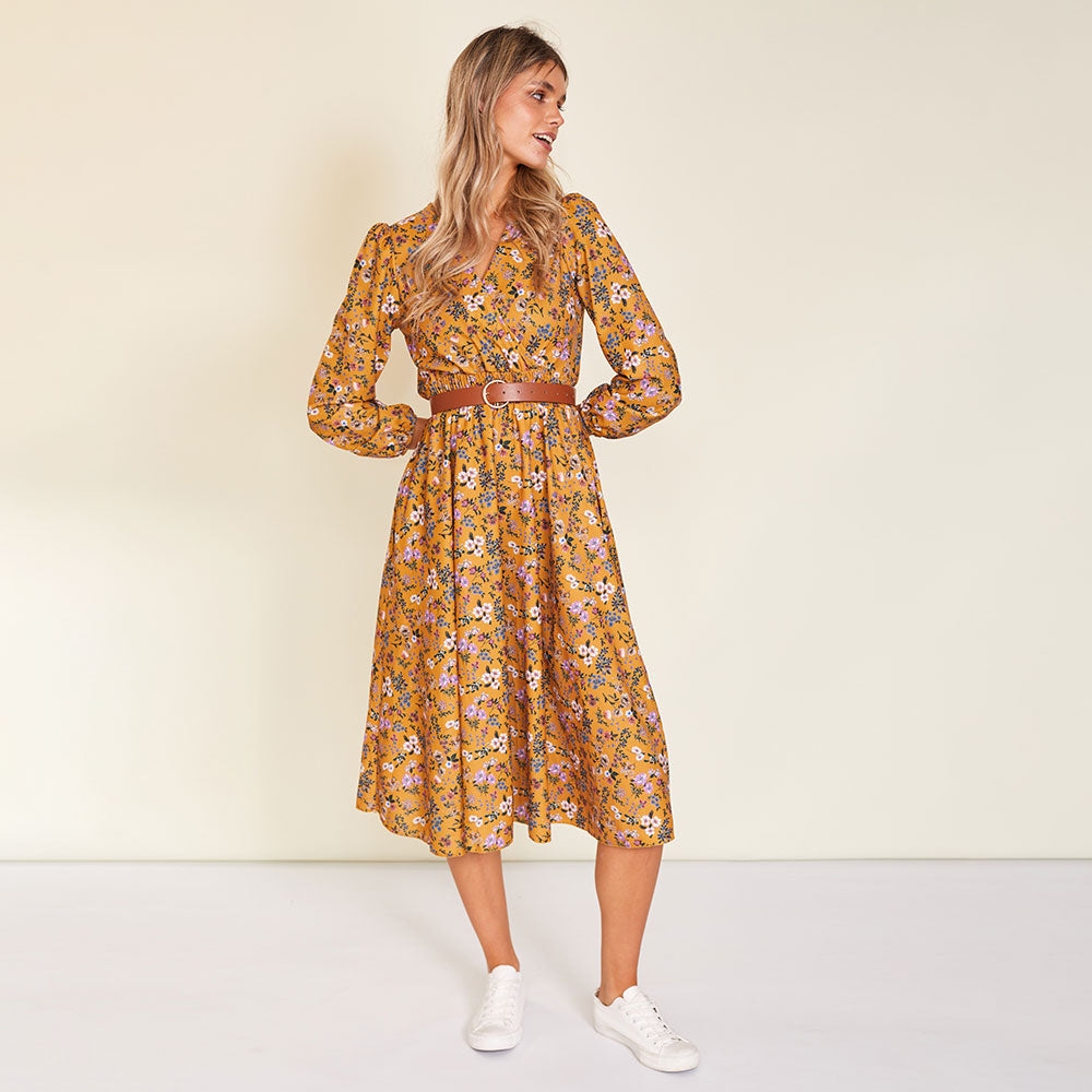 Carrie Dress (Floral Mustard)