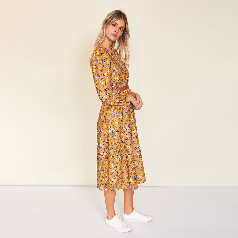 Carrie Dress (Floral Mustard)