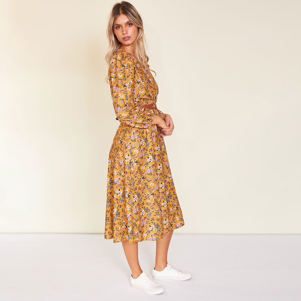 Carrie Dress (Floral Mustard)