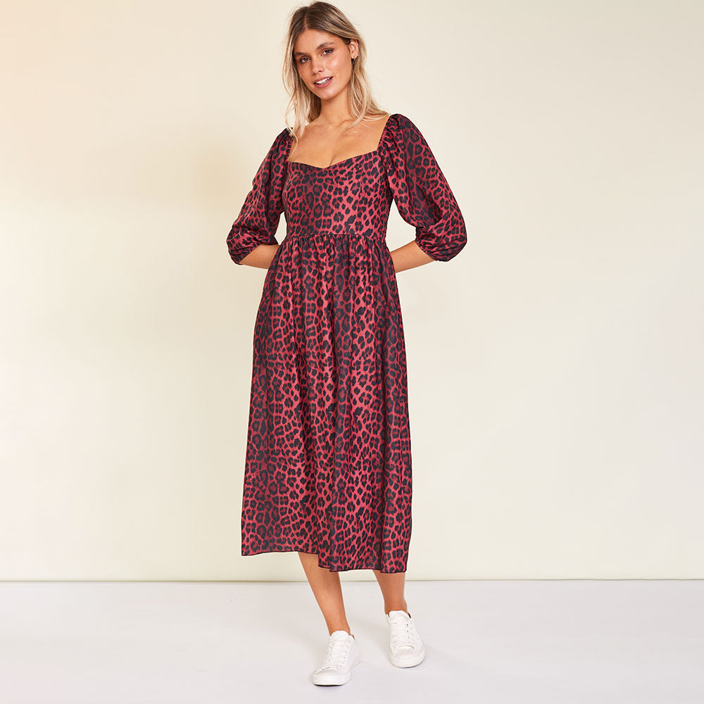 Kadie Leopard Dress (Burgundy)