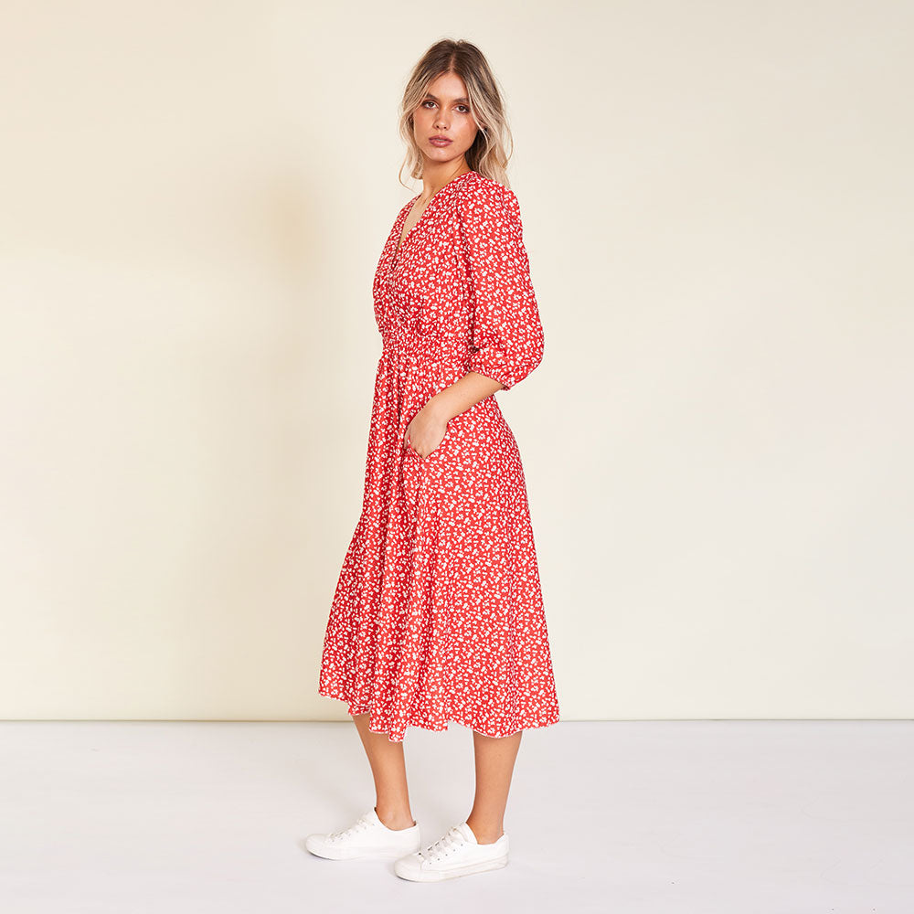 Daisy Dress (Red Floral)
